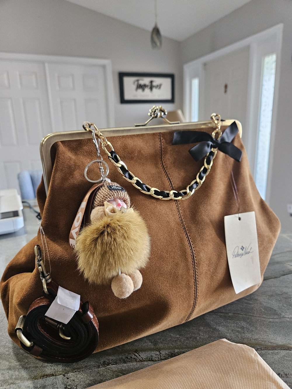 Patricia Nash Serafina Oversized Suede Kisslock Satchel Cognac NWT - Picture 4 of 17